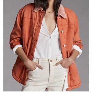 Anthropologie Pilcro Sherpa Shacket Jacket Plus 2X Coral Orange Pink OP1401323